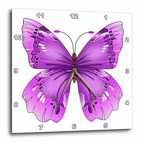 3dRose DPP_62044_1 Large Purple Butterfly Wall Clock, 10 by 10-Inch