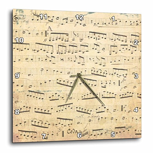 3dRose DPP_120273_2 Grunge Musical Notes Vintage Sheet Music Yellowed Piano Notation Pianist and Musician Gifts Wall Clock, 13 by 13-Inch