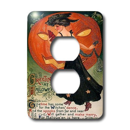3dRose lsp_6039_6 Vintage Halloween Lady In Black 2 Plug Outlet Cover Multicolored