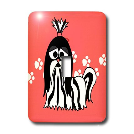 3dRose lsp_6143_1 Black And White Shih Tzu With Paw Prints Single Toggle Switch Multicolored