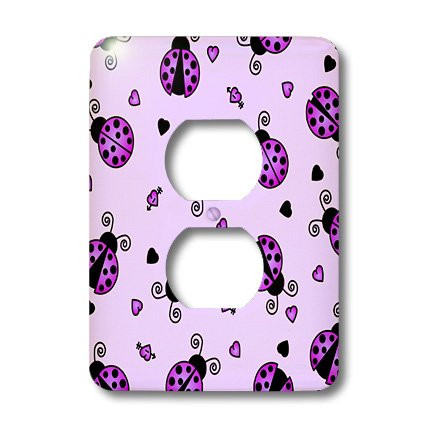 3dRose lsp_12101_6 Love Bugs Purple Ladybug Print with Hearts 2 Plug Outlet Cover