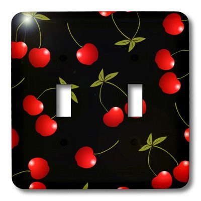 3dRose lsp_24730_2 Cherry Print Juicy Red Cherries On Black Double Toggle Switch