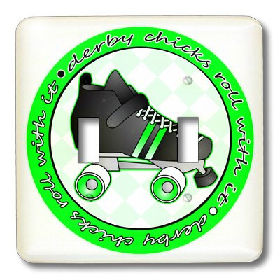 3dRose lsp_28517_2 Derby Chicks Roll With It Green and White with Black Roller Skate Toggle Switch