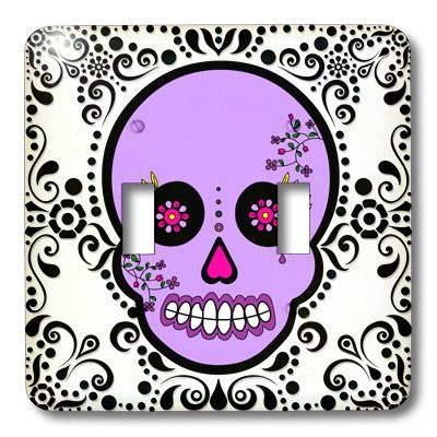 3dRose lsp_28868_2 Day of The Dead Día de Los Muertos Sugar Skull Purple White Black Scroll Design Toggle Switch