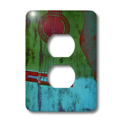 3dRose lsp_29324_6 Green and Aqua Guitar Musical Instruments Outlet Cover, Multi-Color