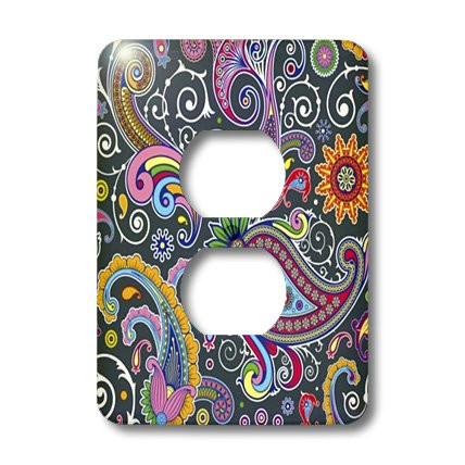 3dRose lsp_56166_6 Multi Color Paisley On Gray Background 2 Plug Outlet Cover