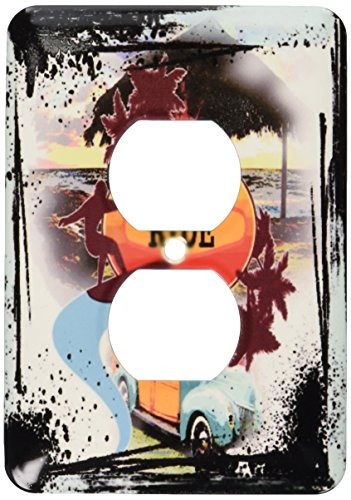 3dRose lsp_60100_6 Grunge beach and old woody surfing art 2 Plug Outlet Cover Not applicble
