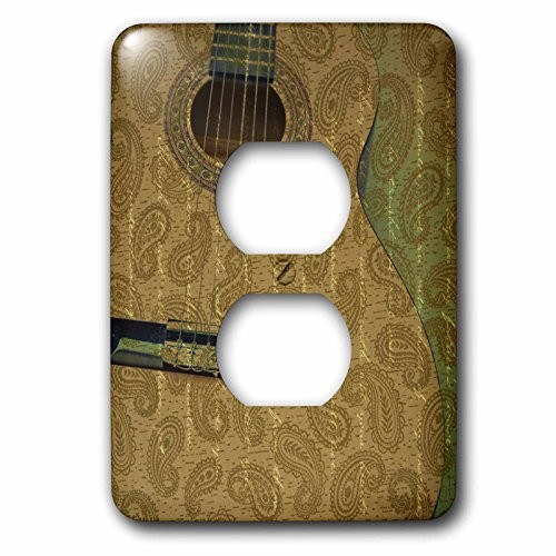 3dRose LLC lsp_60877_6 Retro Brown and Green Paisley Guitar Bohemian Musical Art 2 Plug Outlet Cover