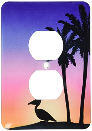 3dRose lsp_76699_6 Tropical Palm Trees and Pelican Bird Silhouette at Colorful Sunset Plug Outlet Cover
