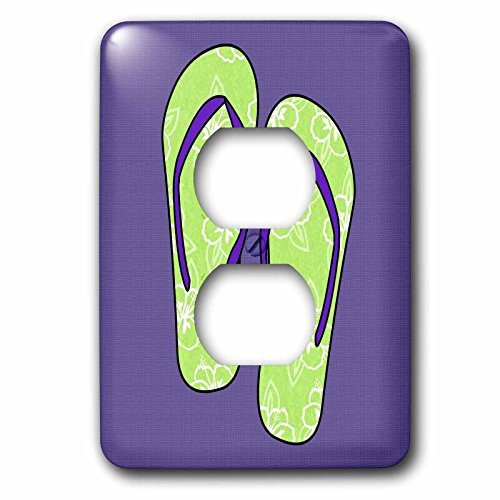 3dRose lsp_77534_6""Cute Flip Flops Lime Green Flower Print and Purple" 2 Plug Outlet Cover, Multicolor