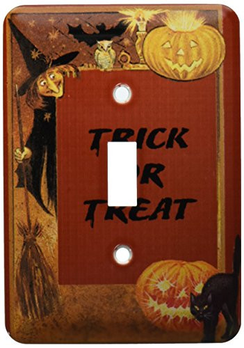 3dRose LLC lsp_113906_1 Vintage Elements Witch, Black Cat, Pumpkin Trick Or Treat Halloween Design Single Toggle Switch