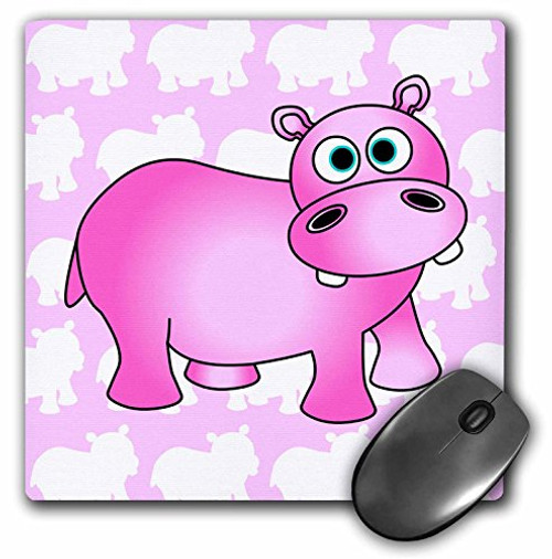 3dRose LLC 8 x 8 x 0.25 Inches Pink Hippopotamus Mouse Pad (mp_6132_1)