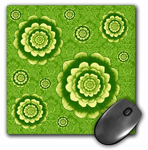 3dRose LLC 8 X 8 X 0.25 Inches Mouse Pad, Celery and Olive Flowers on Rich Green Damask Background (mp_32125_1)