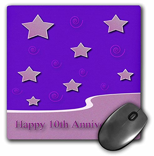 3dRose LLC 8 x 8 x 0.25 Inches Mouse Pad, Happy 10th Anniversary, Lavender Stars on Purple Employee Anniversary (mp_34326_1)