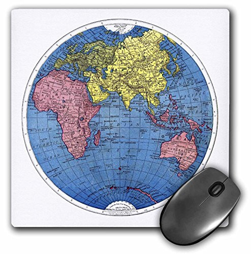 3dRose LLC 8 x 8 x 0.25 Inches Mouse Pad, Blue/Pink/Yellow Map of World (mp_37368_1)