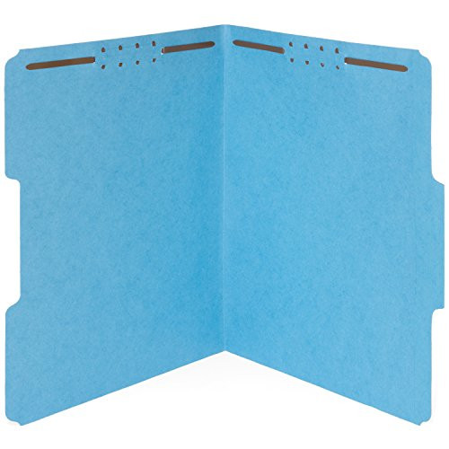 50 Fastener File Folders- 1/3 Cut Reinforced tab- Durable 2 Prongs Designed to Organize Standard Medical Files, Law Client Files, Office Reports Letter Size, 50 Pack (Blue)