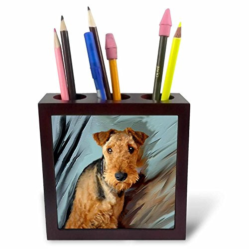 3dRose ph_4169_1 Airedale Terrier Portrait Tile Pen Holder, 5-Inch