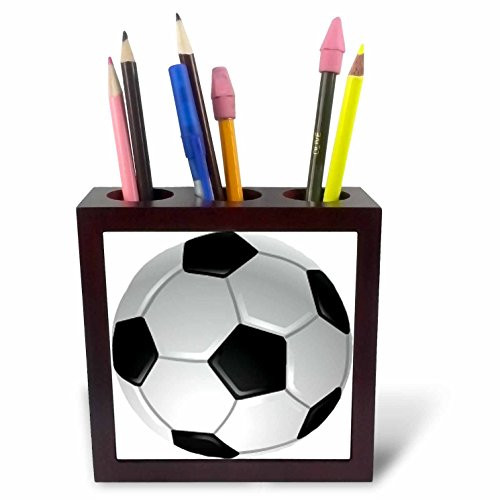 3dRose ph_6254_1 Soccer Ball Tile Pen Holder, 5-Inch