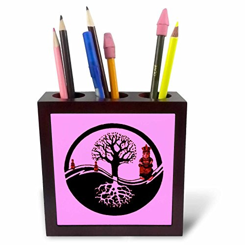 3dRose ph_7128_1 Ying Yang Tree-Hot Pink-Tile Pen Holder, 5-Inch