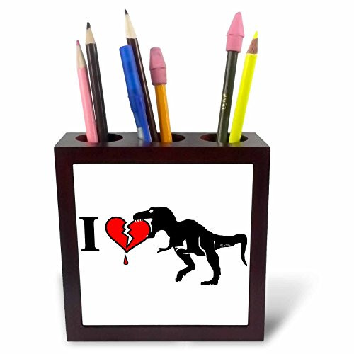 3dRose ph_12046_1 Dinosaur Eats Heart Tile Pen Holder, 5-Inch