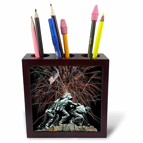 3dRose LLC Marine Corp Memorial with Fireworks 5-Inch Tile Pen Holder