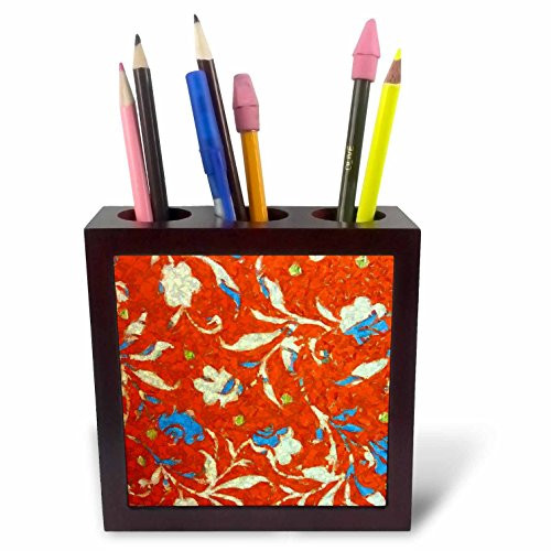 3dRose ph_22146_1 Country Floral Tile Pen Holder, 5-Inch