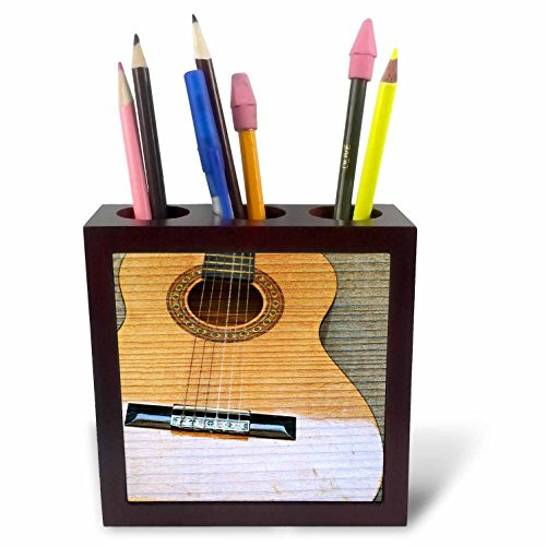 3dRose Aqua Green Guitar Music Pen Holder Image Tile, 5-Inch