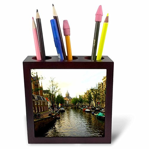 3dRose ph_38331_1 The Sun Setting Over The Unique Buildings of Amsterdam Tile Pen Holder, 5-Inch