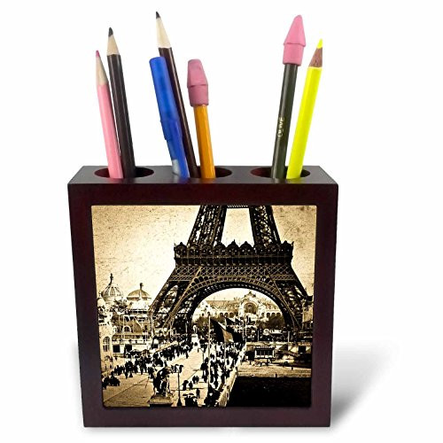 3dRose ph_77448_1 Eiffel Tower with The Champ De Mars in The Distance Paris Exposition-Tile Pen Holder, 5-Inch