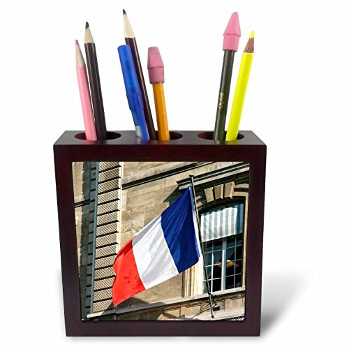 3dRose ph_81667_1 French Flag Facade of Justice Palace Paris, France Eu09 PRI0014 Prisma Tile Pen Holder, 5-Inch