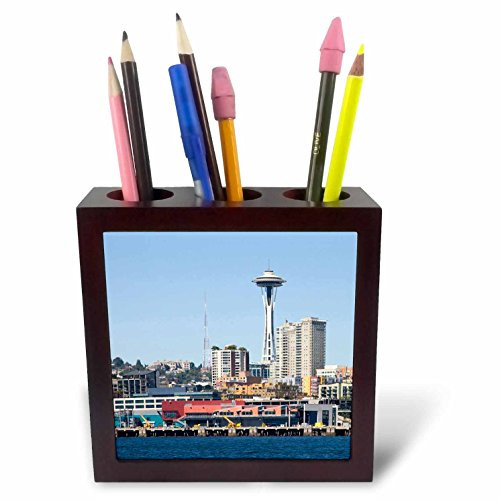 3dRose ph_96007_1 Seattle Space Needle, Skyline from Elliott Bay-US48 JWI1493-Jamie and Judy Wild-Tile Pen Holder, 5-Inch