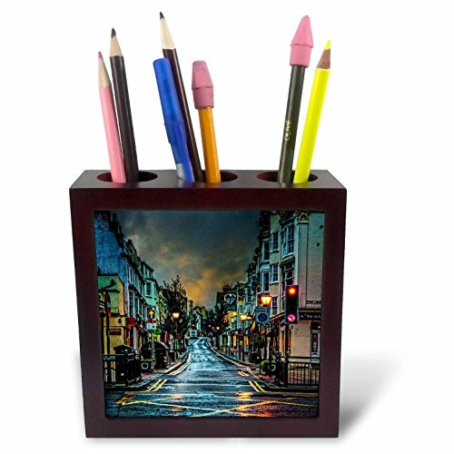 3dRose ph_123870_1 Brighton Street Rain Dawn Tile Pen Holder, 5-Inch