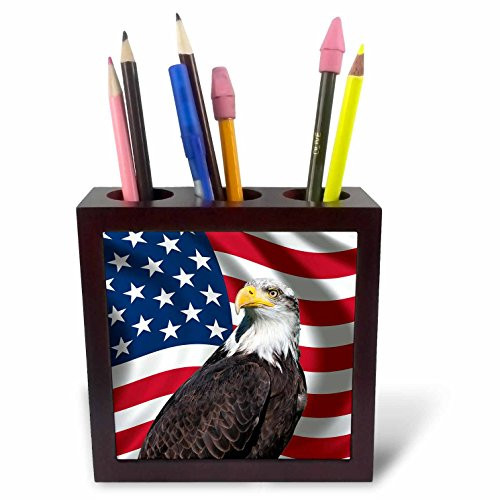 3dRose ph_154967_1 American Flag USA Bald Eagle Patriotism Patriotic Stars Stripes Tile Pen Holder, 5-Inch