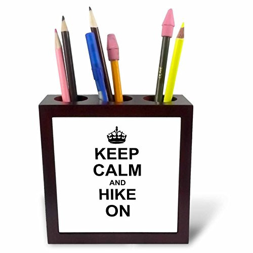 3dRose ph_157733_1 Keep Calm and Hike on Carry on Hiking Rambling Hiker Gifts Black Fun Funny Humor Humorous Tile Pen Holder, 5-Inch