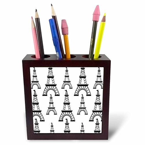 3dRose ph_164473_1 Paris Chic Black and White Eiffel Towers Tile Pen Holder, 5-Inch