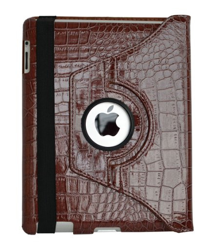 inShang upgrade crocodile pattern PU leather d360 degree rotating case for iPad4, ipad 3, ipad2, Multi-Function PU Leather Stand Case / Cover, With super Auto Sleep Wake Function (For ipad2/3/4- brown)