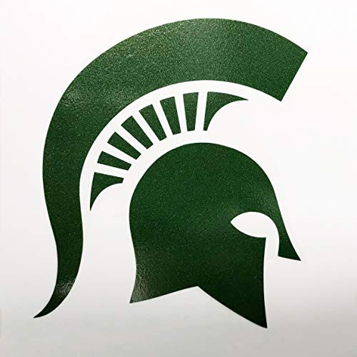 Nudge Printing Michigan State MSU Spartans Metallic Green Spartan Helmet Head Car Window Decal Vinyl Bumper Sticker Laptop Sticker Auto Emblem Made in East Lansing, Michigan USA