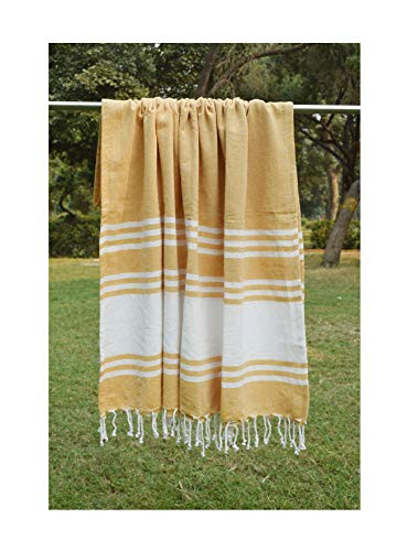 Beach Towels 2Pack, Turkish Peshtemal Towels,Turkish Beach Towel, Gym Towels, Turkish Peshtemal Towels, Pestemal Towels, Thin Camping Bath, Pool Blanket, Fouta Towels 100% Cotton-36x70-Mustard Yellow