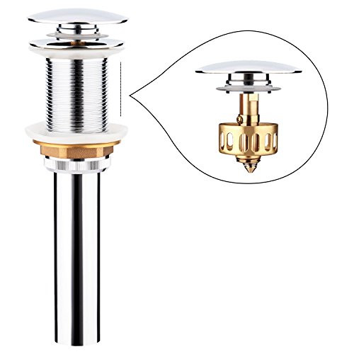 1 3/4" Bathroom Vessel Sink Drain, Pop Up Drain without Overflow. Brass Sink Drain with Anti-Clog Strainer, Vanity Sink Pop Up Drain with Push Button Stopper And Basket Hair Catcher.(Polished Chrome)