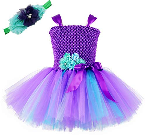 Tutu Dreams Girls Mermaid Tutu Purple Fluffy Halloween Birthday Party Carnival Pageant (XL, Purple-Teal)