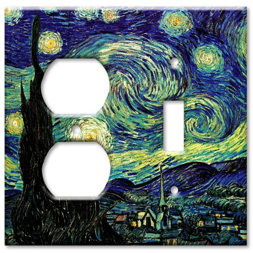 Van Gogh: Starry Night Metal Wall Plate - Double Gang Combo - Outlet/Toggle