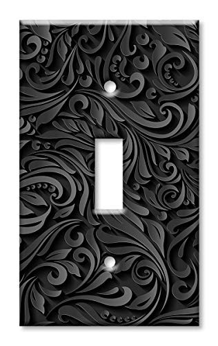 Art Plates Brand Single Gang Toggle Switch/Wall Plate - Black Floral