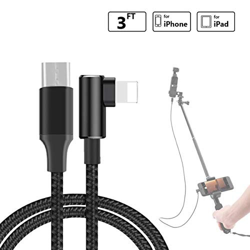 O'woda 3ft OSMO Pocket Data Cable Type C to i Phone OTG Cord Nylon Braided 90 Degree Connector for DJI OSMO Pocket