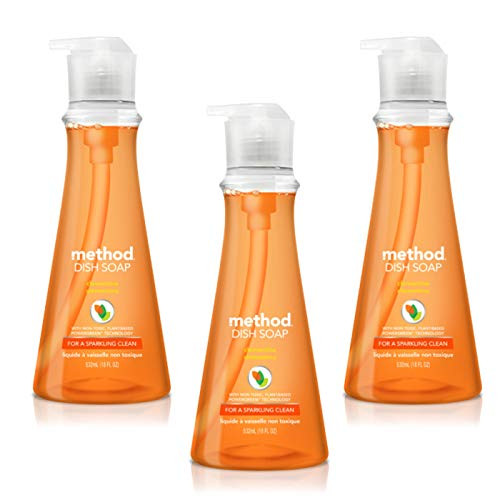 Method Liquid Dish Soap 18 oz. Dispenser | 3 Pack | Naturally Derived Dish and Hand Soap (Clementine)