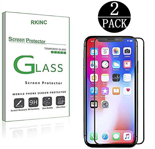 RKINC Screen Protector for Apple iPhone X XS, Full Coverage Tempered Glass Screen Protector [2.5D Round Edge][9H Hardness][Crystal Clear][Scratch Resist] for Apple iPhone X XS(2 Pack, Black)