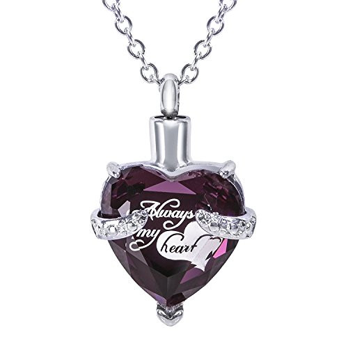 Norya Cremation Jewelry Urn Necklace for Ashes Always in My Heart Memorial Urn Heart Pendant Keepsake Stainless Steel Jewelry (Purple) Norya Cremation Jewelry Urn Necklace for Ashes Always in My Heart Memorial Urn Heart Pendant Keepsake Stainless Steel Jewelry (Purple)