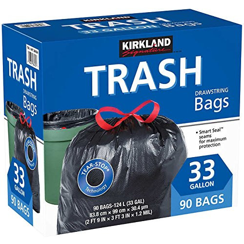 Kirkland Signature Drawstring Trash Bags - 33 Gallon - Xl Size - (90 count) (1 Pack)