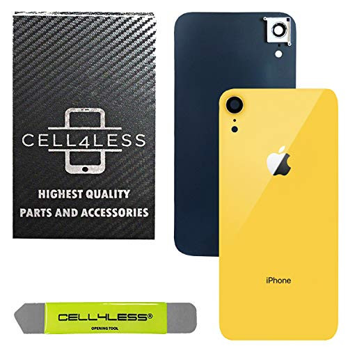 CELL4LESS Back Glass Compatible with iPhone XR Replacement Battery Door Cover w/Adhesive & Removal Tool (Yellow)