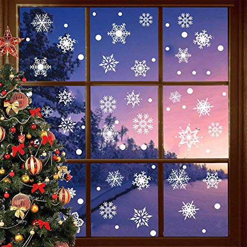 285PCS Winter Wonderland Party Decorations Snowflake Window Clings Stickers Decals - Holiday Window Clings Christmas Wall Decorations(6sheet)
