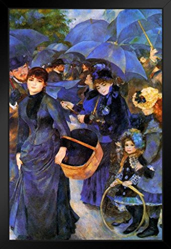 Pierre Auguste Renoir The Umbrellas French Impressionist Painting Black Wood Framed Poster 14x20 inch